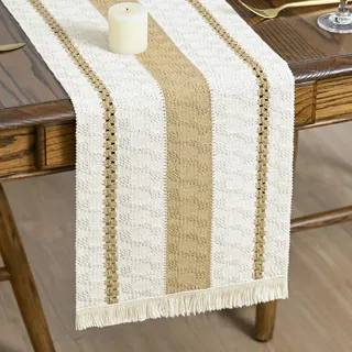 Artoid Mode Landhausstil Makramee Quasten Braun Tischläufer 30x183 cm, Küche Tisch Geburtstag Vintage Dekoration Drinnen Urlaub Party Dekor