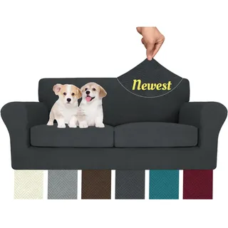 MAXIJIN 3-teilige Couchbezüge für 2 Kissen, Couch-Sofabezug, Stretch-Sofa-Schonbezüge für Sofas mit 2 großen Kissen, Dicke Hunde-Möbelbezüge (180,3 cm - 231,1 cm, Grau)