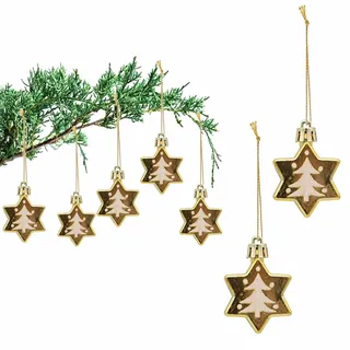 HERZONE 10pcs Stern Anhänger Weihnachten Deko weihnachtsnhänger Sterne zum Aufhängen Christbaumschmuck Weihnachtsdeko (A-Gold)