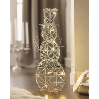 LED Dekofigur "Schneemann" aus Metall in silber, 50 cm hoch, integrierte Lichterkette, Winterdeko, Weihnachtsdeko - Silber