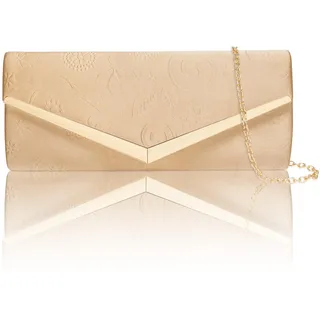Larcenciel Clutch Gold, Damen Handtasche mit Abnehmbarer Kette, Elegant Wildleder Abendtasche für Braut, Envelope Crossbody Tasche Bedruckte Schultertasche für Hochzeit, Party, Feiertage, 25×11×4cm