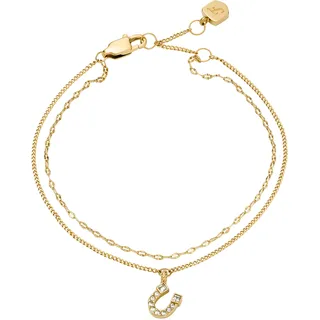 Armband FOSSIL "Schmuck Geschenk Edelstahl SUTTON", gelbgoldfarben, kristallweiß, kristallweiß, Armbänder, Damen, 19cm, Edelstahl, Armband, mit Glasstein