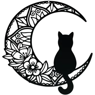 bowarepro 1 Stück Metall Katze und Mond Wanddekor Garten Ornamente Wandkunst Wandskulptur Plakette Dekorationen für Zuhause Indoor Outdoor Dekor Hof Zaun Schuppen Wände (Schwarz)