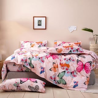 Nayoroom Bettwäsche Schmetterling 140x200 Rosa 2 teilig Microfaser Bettbezug Bunt Butterfly Mädchen Teenager Bettwäsche Set und Kissenbezug 70x90 cm Reißverschluss