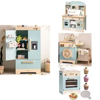 ROBUD Kinderküche Holz Spielküche mit Kühlschrank, Backofen & Waschmaschine – Rollenspiel-Küchenset für Kinder ab 3 Jahren