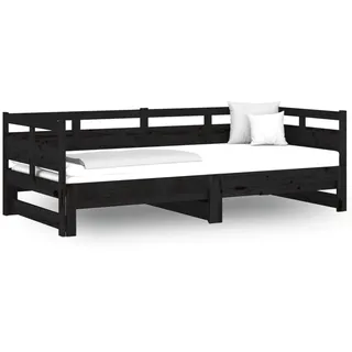 Tagesbett Ausziehbar Schwarz Massivholz Kiefer 2x(80x200) cm - Schwarz