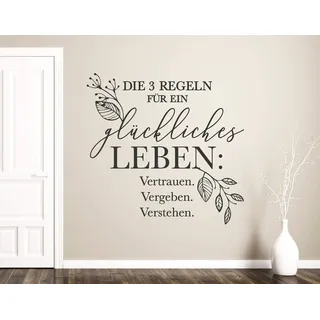 tjapalo® pkm445 Wandtattoo Wohnzimmer Sprüche Wandsticker Wohnzimmer Wandaufkleber Esszimmer Wandtattoo Glück Regeln für ein glückliches Leben, Farbe: Schwarz, Größe: B58xH58cm