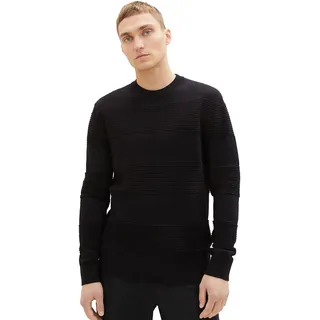TOM TAILOR Denim Herren 1038260 Strickpullover mit Struktur aus Baumwolle, 29999-Black, XXL