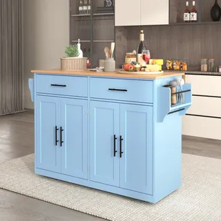 MODFU Sideboard Servierwagen mit klappbarer Tischplatte, 120x46(70)x91 cm, Schrank Buffet mit Rollen und austauschbaren Holzbeinen für Wohnzimmer, Schlafzimmer, Mehrzweckschrank, Blau - Blau