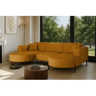 kaiser möbel Ecksofa, Sofa Designer Modena U Rein stoff Poso Senffarbe - Gelb