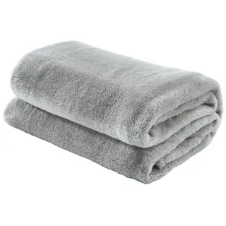 Erwin Müller Teddy-Fleece-Wohndecke Salerno, Fleece-Decke, Kuscheldecke Silbergrau Größe 130x170 cm - flauschig weich, pflegeleicht