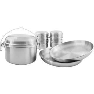 Tatonka Camping-Kochgeschirr Picnic Set II (8-teilig) - Edelstahl-Geschirr fürs Picknick zu zweit - Mit Topf, Deckel, 2 Teller und zwei Becher mit Deckeln - Schadstofffrei & lebensmittelecht, 30 x 26,5 x 13 cm