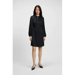 Satinkleid BOSS ORANGE "DECLY Premium Damenmode", Damen, Gr. 38, N-Gr, blau (dunkelblau 408), Satin, Obermaterial: 97% Polyester, 3% Elasthan, unifarben, figurumspielend, hoch geschlossener Ausschnitt, mit Schlitz, Kleider Satinkleid, mit Raffungen