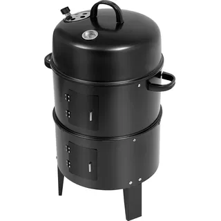 3-in-1 Räuchergrill - vertikaler Holzkohle Smoker Grill - tragbar - 2 Ebenen - Ø40 cm - Höhe 84 cm - für Camping und Outdoor BBQ - schwarz