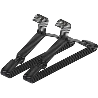 Wenko Kleiderbügel Sascha Schwarz, 20er Set, Garderobenbügel mit Non-Slip Beschichtung, verchromtes Metall, 40,5 x 20 x 0,3 cm, Schwarz