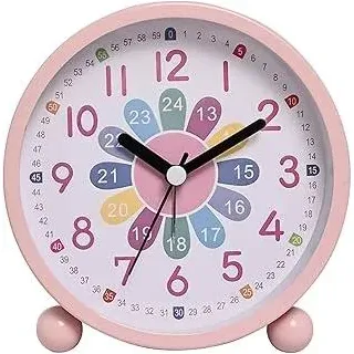 Wecker Kinder für Jungen Mädchen, Kinderwecker Digital Ohne Ticken, Lernwecker Lernuhr Weckuhr Kinderuhr Snooze Analog Lichtwecker, Quarzwecker mit Nachtlicht, Batteriebetrieben Weckuhr (Rosa)