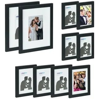 Relaxdays Bilderrahmen 10er Set, verschiedene Größen, Bildercollage, zum Aufhängen oder Hinstellen, Fotorahmen, schwarz