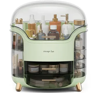SIOOUI Make Up Organizer, Hautpflege-Organizer Wasserdichter Staubdichter Badezimmer Organizer und Aufbewahrung mit Deckel, Kosmetik Vitrine für Schminktisch, Arbeitsplatte (grün)