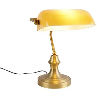 Qazqa classic-antique Schreibtischlampe - Banker - Gelb, max. 60W, Geeignet für LED, 34.5cm,