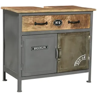 Woodkings Waschbeckenunterschrank Pinetown Badschrank 71x63x35 cm aus Metall und Massivholz I Badezimmer Unterschrank Vintage Design I Badmöbel im Industrial Stil - Metall Holz Mix