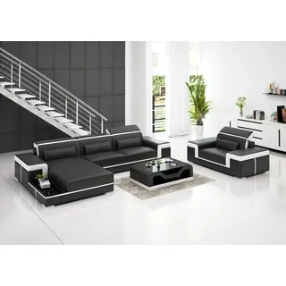 JV moebel Wohnlandschaft Ecksofa L-Form Sessel Set Modern Sofa Leder Couch 2tlg. - weiß