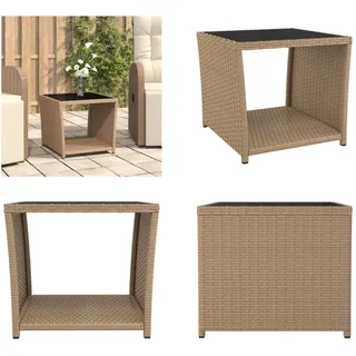 vidaXL Beistelltisch mit Glasplatte Beige Poly Rattan & Hartglas - Beistelltisch - Beistelltische - Teetisch - Gartenmöbel - Beige