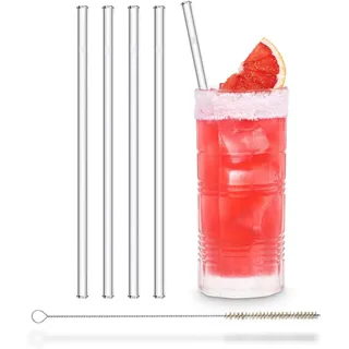 HALM Glasstrohhalme 23 cm lang 4 Stück gerade Wiederverwendbar Glastrinkhalme + plastikfreie Reinigungsbürste Trinkhalme Glas Strohhalme