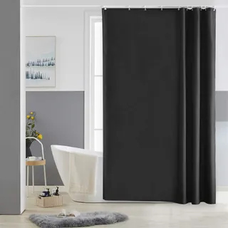 Furlinic Schmaler Duschvorhang für Dusche und Badewanne, Badvorhang Textil aus Polyester Stoff schimmelresistent Wasserabweisend und Waschbar, Schwarz 150x200 mit 10 Duschvorhangringen.