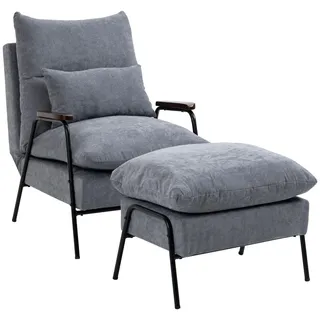 Homcom Relaxsessel mit Hocker, Fernsehsessel mit Liegefunktion, Verstellbar Rückenlehne , Hellgrau , Metall , 91.5x88x68 cm , Wohnzimmer, Sessel, Relaxsessel