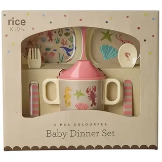 Rice Coral Ocean Print-4 Pcs Geschirr - Coral - One Size