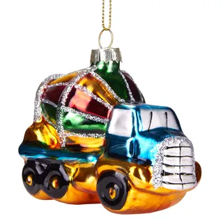 BRUBAKER Betonmischer LKW Bunt - Handbemalte Weihnachtskugel aus Glas | Mundgeblasener Christbaumschmuck Figuren lustig Deko Anhänger Baumkugel - 8.5 cm