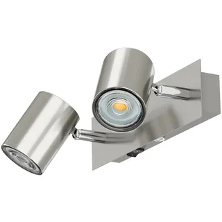 ledscom.de Wandspot WAIKA, zweiflammig, mit Schalter, edelstahl matt, inkl. GU10 LED (warmweiß, je 7,6W, 1103lm, 33°)