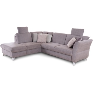 CAVADORE Schlafsofa Trend / Skandinavische Eckcouch mit Federkern, Bettfunktion, Stauraum in der Ottomane und 2 Kopfstützen / 249 x 86 x 162 / Chenille, Rosa