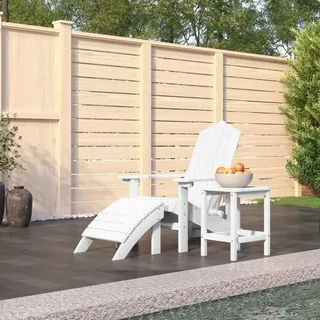 The Living Store Adirondack-Gartenstuhl mit Hocker & Tisch HDPE Weiß - Weiß