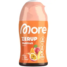 MORE Zerup, Multifrucht, 65 ml, für bis zu 8 l Fertiggetränk, zuckerfreier Sirup mit echten Fruchtextrakten, vegan, zero Kalorien - made in Germany