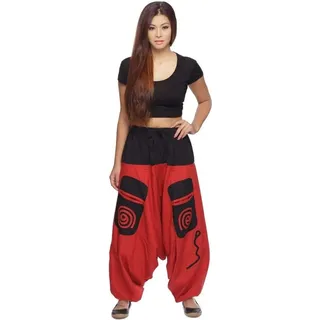 Haremshose Pumphose Aladinhose Pluderhose Yoga Goa Sarouel Baggy Aladin Freizeithose Simandra Damen, rot L/XL - Rot