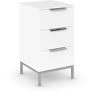Rauch Möbel Flipp, Kommode für Schlafzimmer, Kinderzimmer, Wohnzimmer, Jugendzimmer, Flur, Garderobe, 3 Schubladen, mit Softclose-Funktion, Griffe und Metallkufe Chrom, Farbe Weiß, Breite 40 cm