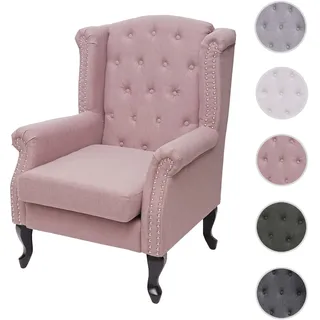 Mendler Sessel Chesterfield, Relaxsessel Clubsessel Ohrensessel, wasserabweisend Stoff/Textil ~ vintage rosa ohne Ottomane