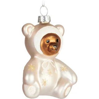 BRUBAKER Teddybär Baby in Strampler Silber Glitzer Weihnachtskugel aus Glas - Handbemalt - Teddy Christbaumschmuck Lustig - Weihnachtsdeko Figur - Bunt