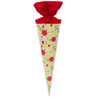 Goldbuch 93011 Geschwistertüte lekker + anders Punkte, Tüte 35 cm Ø 11,5 cm | Kleine runde Zuckertüte aus Lackkarton mit bunten Punkten, Geschenkverpackung mit rotem Filzverschluss (ohne Verschlussband)