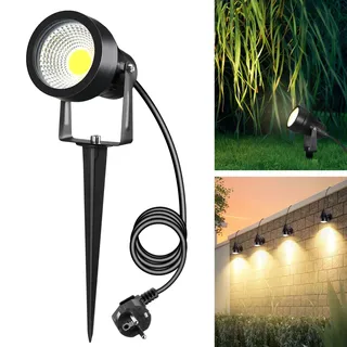 Letlit 7W 700LM Gartenbeleuchtung mit Strom Erdspieß, Superhell Große LED Gartenleuchte Warmweiß 3000K, IP65 Gartenstrahler Gartenlampen Außenlampe für Wand Außen Garten Terrasse Baum Wegen, 1 Stück