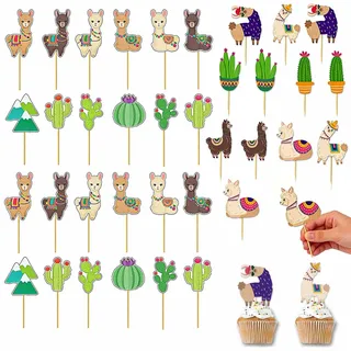 MAXMURYS 24 Stück Tortendeko Alpaka & Kaktus Set – Tiermotive für Cupcakes & Desserts – Umweltfreundlich und Wiederverwendbar – Perfekt für Mädchen-Geburtstagsfeiern und Themenpartys