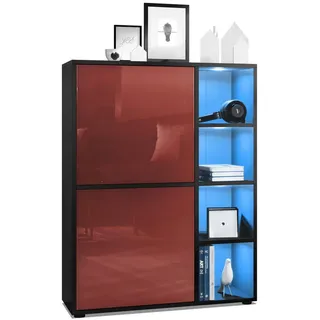 Vladon Highboard Cuba Türen in Bordeaux Hochglanz , Holzwerkstoff , 79x105.5x35.5 cm , Kleinmöbel, Kommoden, Highboards