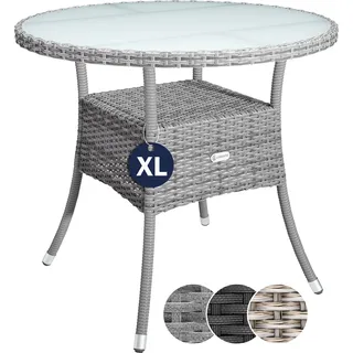 CASARIA® Gartentisch Polyrattan Wetterfest Rund Klein 80cm Grau Glas Tischplatte 80kg Belastbar Outdoor Terrasse Balkon Bistro Tisch Beistelltisch - Grau
