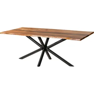 MASSIVMOEBEL24.DE Baumtisch Akazie 240x100x74 natur lackiert / Epoxid schwarz, Kreuzgestell rund anthrazit matt EPOXY - Grau