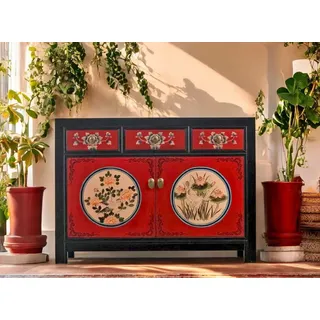 opium outlet Kommode Sideboard Schrank asiatisch orientalisch Anrichte rot Vintage Shabby Chic Stil antiker Landhaus-Stil