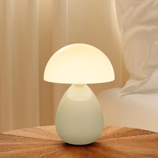 Dawnwake Pilz Nachttischlampe Tischlampe, Led Dimmbar Tischleuchte Deko Wohnzimmer, Schlafzimmer Tischlampen, Mushroom Bedside Table Lamp, Keramikbasis Glas Klein Nachtlampe (Cream-B)