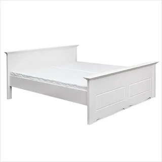 Bauern Bett Echtholz Betten 180x200c Holzbett Schlafzimmer Möbel  Weiß Landhaus - Weiß