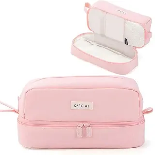 Schmuckkoffer mit großem Inhalt, Schmuckkoffer mit 2 Fachern für Mädchen und Jungen, tragbarer Schmuckkoffer, Schulkoffer für Studenten, Erwachsene, Frauen, Schule und Büro-Makeup (rosa) - Rosa
