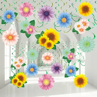 Blumen- und Schmetterling-Hängedekoration, Spiral-Decken-Deko für Frühling, Sommer, Ostern, Sonnenblumen-Motto, Babyparty, Geburtstag, Muttertag, Hochzeit, für Frauen und Zuhause (Blumen, 30 Stück)